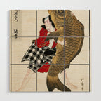 Man And Fish Japanese Woodblock Print Wood Wall Art Gallery Image 1
