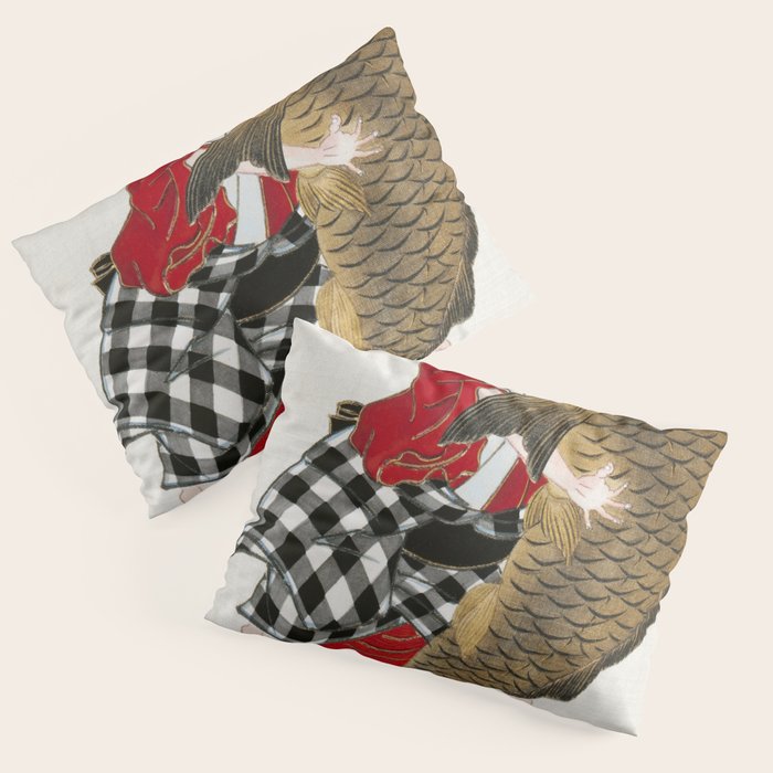Man And Fish Japanese Woodblock Print Pillow Sham Gallery Image 3