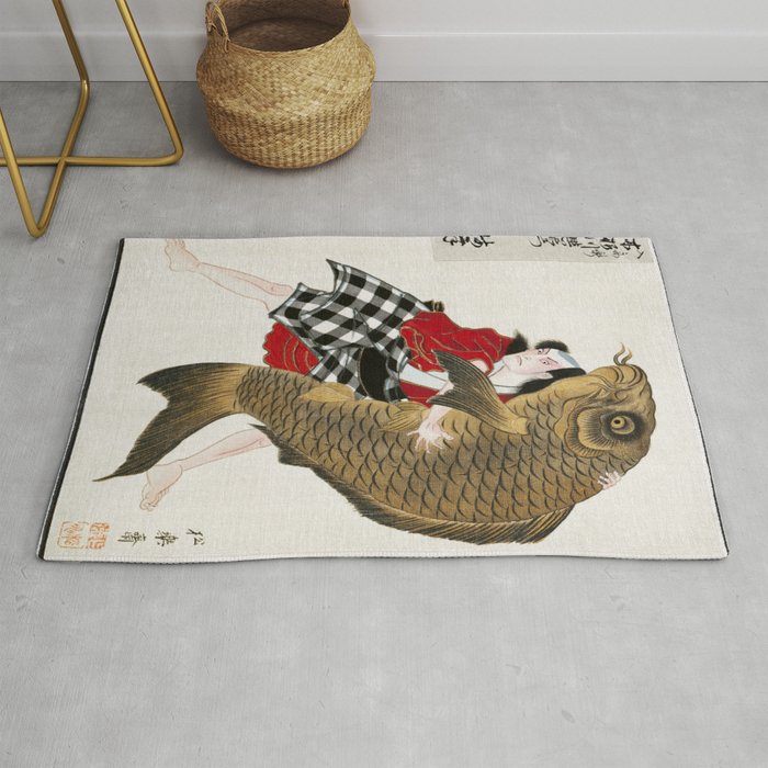 Man And Fish Japanese Woodblock Print Rug Gallery Image 1