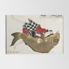 Man And Fish Japanese Woodblock Print Rug Gallery Image 2