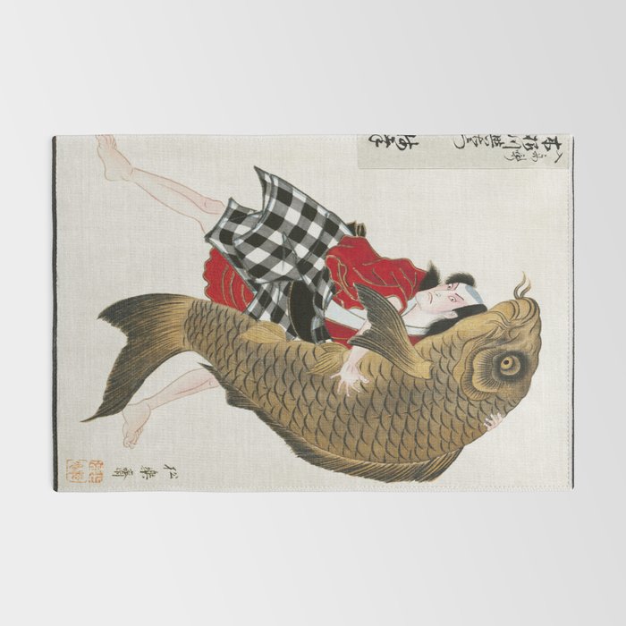 Man And Fish Japanese Woodblock Print Rug Gallery Image 2