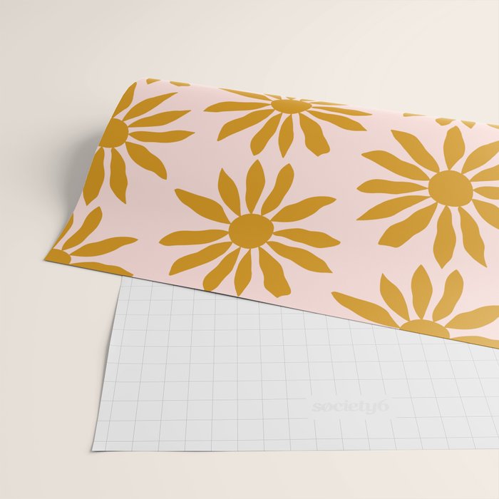 Gold Flowers on Pink Background - Pattern Wrapping Paper Gallery Image 2