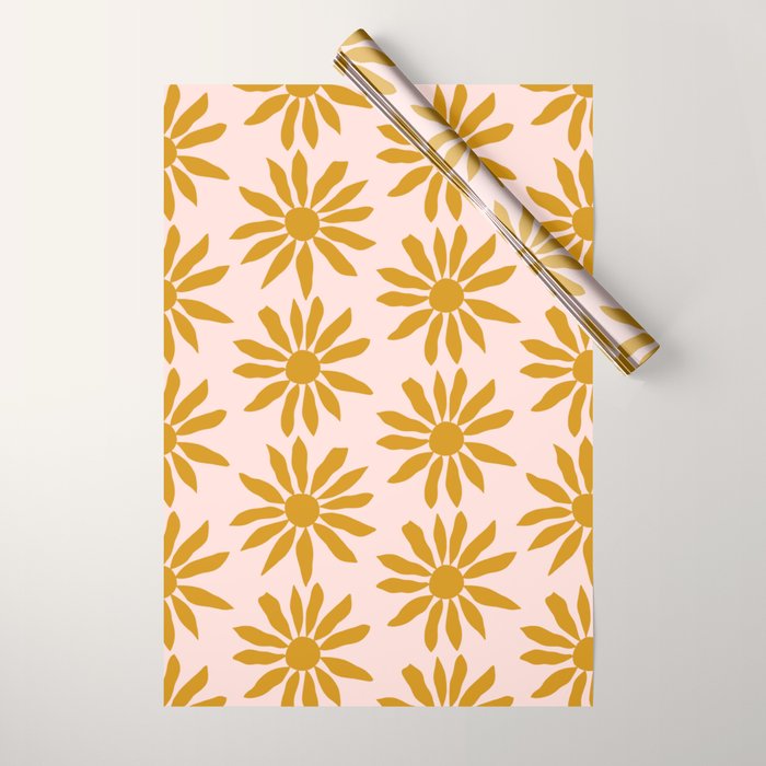 Gold Flowers on Pink Background - Pattern Wrapping Paper Gallery Image 1