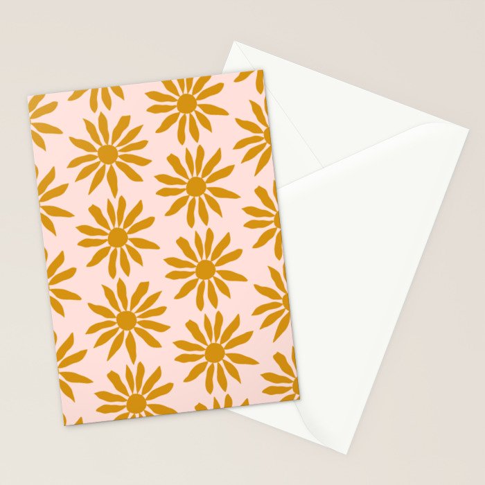 Gold Flowers on Pink Background - Pattern Stationery Card Gallery Image 2