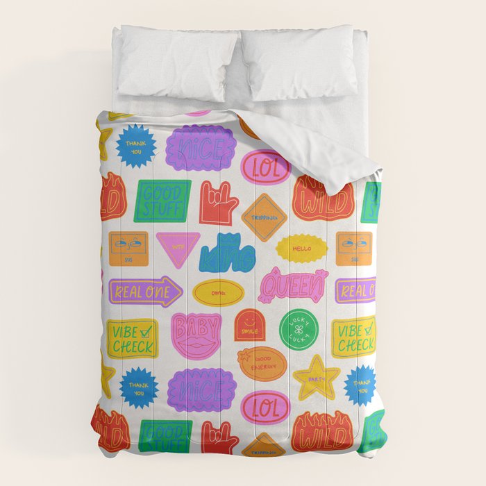Fun retro sticker quote cartoon pattern Comforter Gallery Image 6