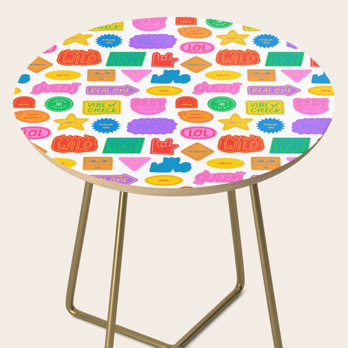 Fun retro sticker quote cartoon pattern Side Table Gallery Image 2