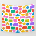 Fun retro sticker quote cartoon pattern Wall Tapestry Gallery Image 4