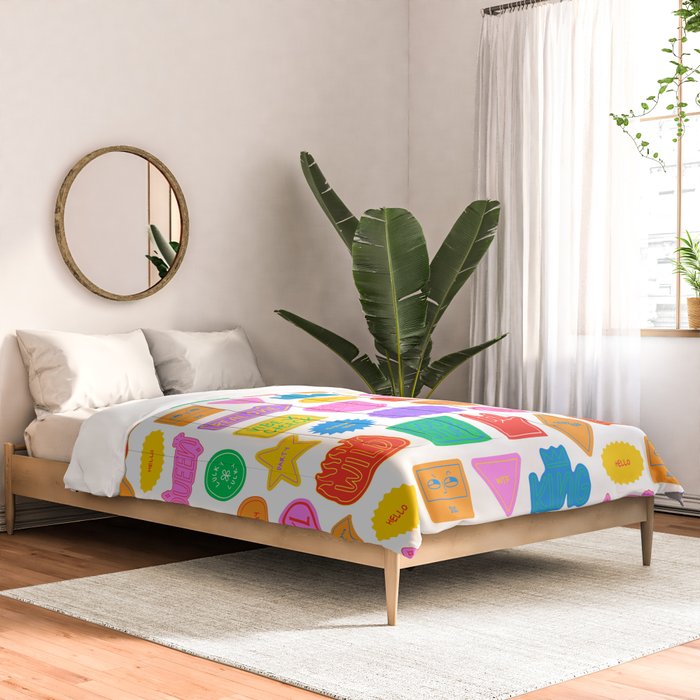 Fun retro sticker quote cartoon pattern Comforter Gallery Image 2