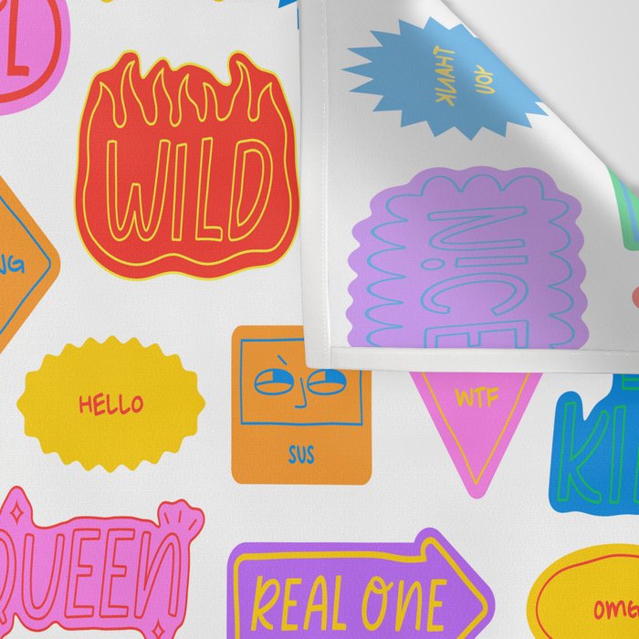 Fun retro sticker quote cartoon pattern Wall Tapestry Gallery Image 3