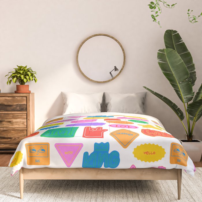 Fun retro sticker quote cartoon pattern Comforter Gallery Image 3