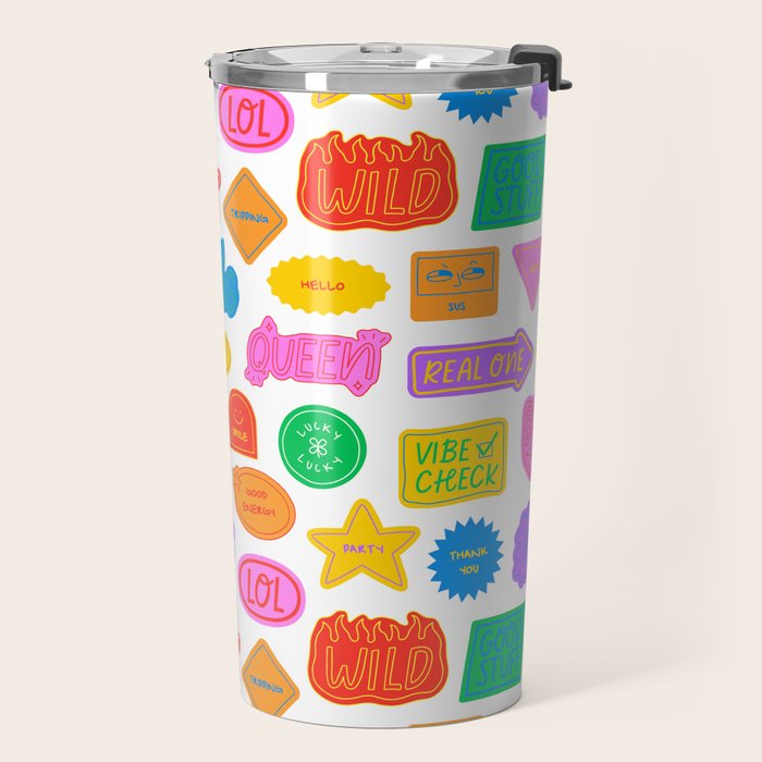 Fun retro sticker quote cartoon pattern Travel Mug Gallery Image 2