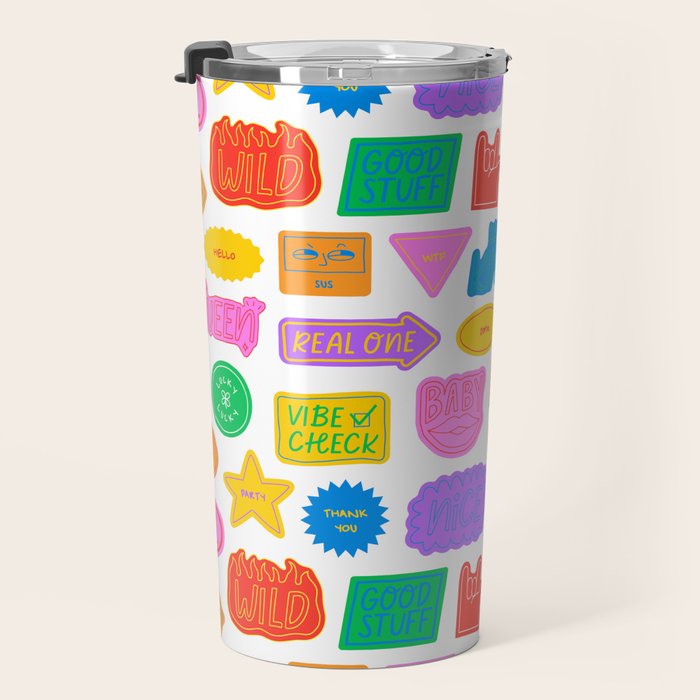 Fun retro sticker quote cartoon pattern Travel Mug Gallery Image 3