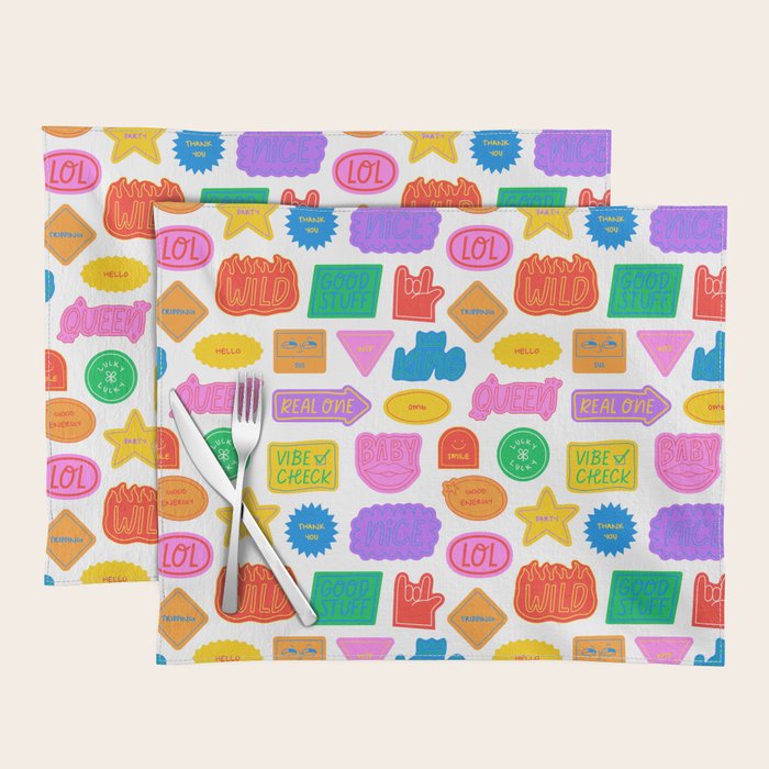 Fun retro sticker quote cartoon pattern Placemat Gallery Image 1