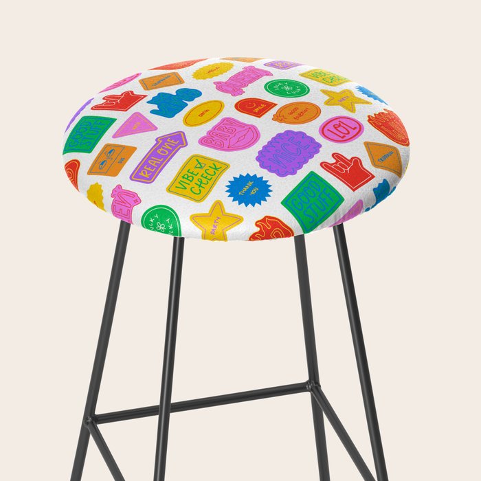 Fun retro sticker quote cartoon pattern Stool Gallery Image 2