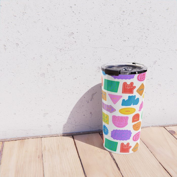 Fun retro sticker quote cartoon pattern Travel Mug Gallery Image 4