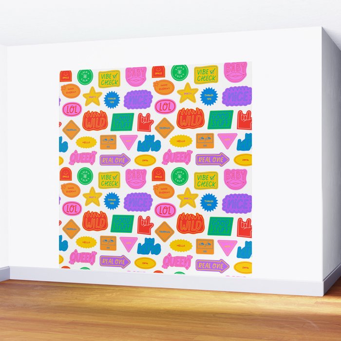 Fun retro sticker quote cartoon pattern Wall Mural Gallery Image 2