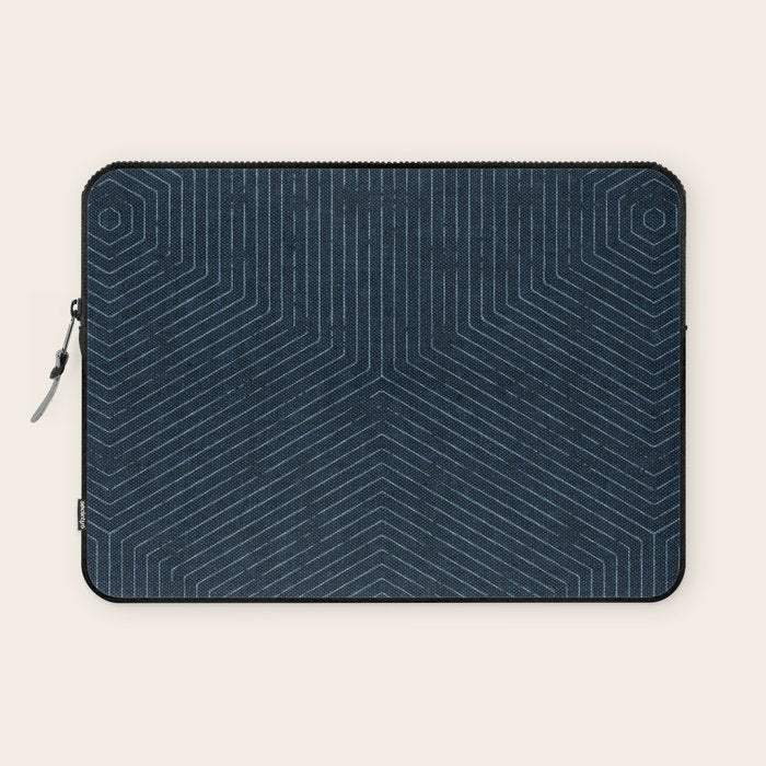 boho hexagon stripes - navy Laptop Sleeve Gallery Image 1