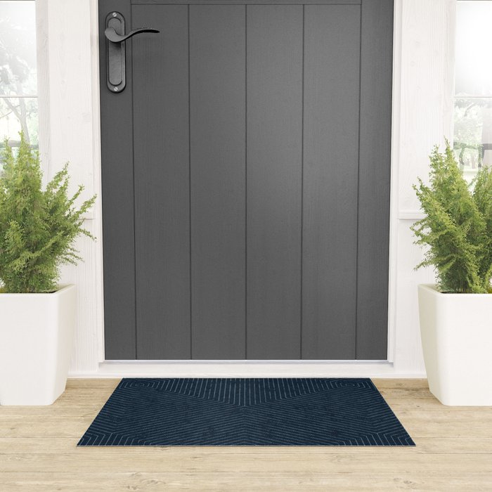 boho hexagon stripes - navy Welcome Mat Gallery Image 3
