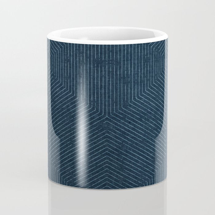boho hexagon stripes - navy Coffee Mug Gallery Image 4
