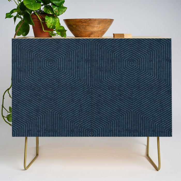 boho hexagon stripes - navy Credenza Gallery Image 1