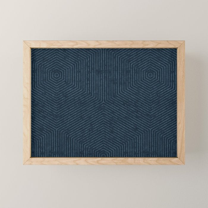 boho hexagon stripes - navy Mini Art Print Gallery Image 1