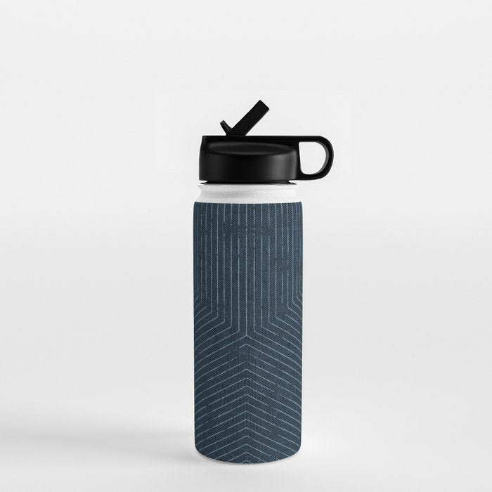 boho hexagon stripes - navy Water Bottle Gallery Image 1