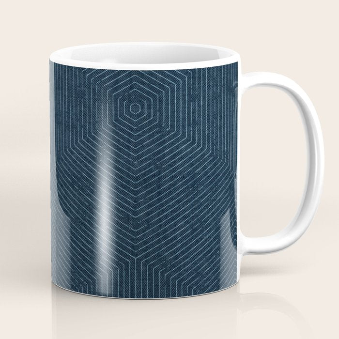 boho hexagon stripes - navy Coffee Mug Gallery Image 1