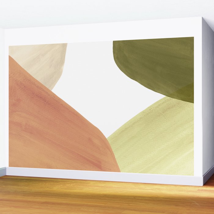 Abstract terracotta and green shapes Wall Mural Gallery Image 2