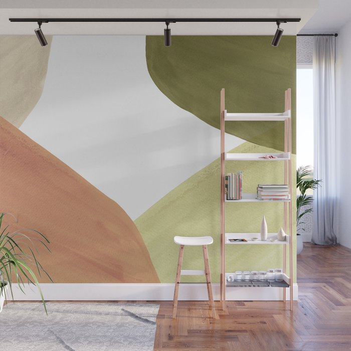Abstract terracotta and green shapes Wall Mural Gallery Image 1