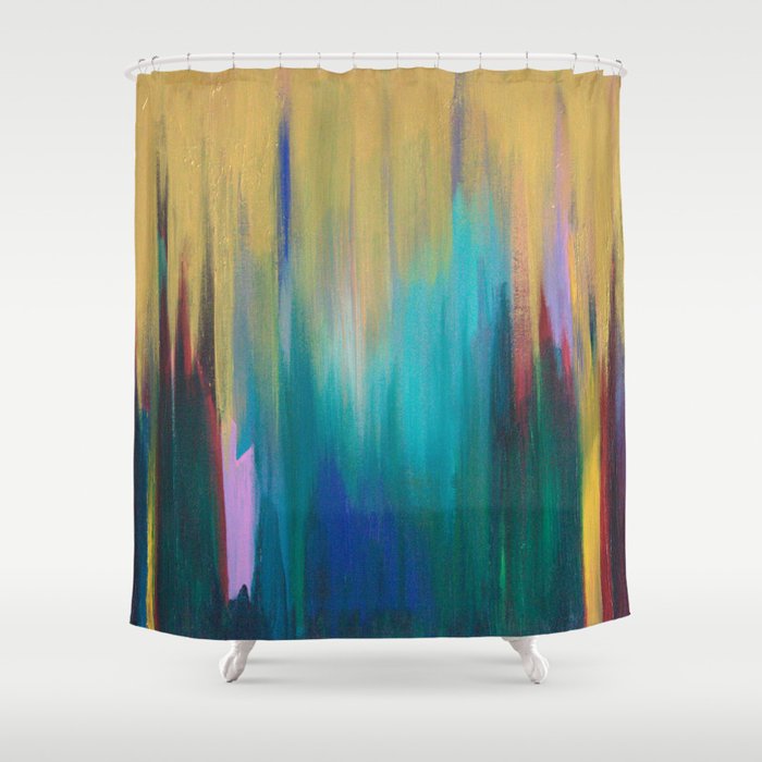 Green & Gold Abstract Shower Curtain Gallery Image 1