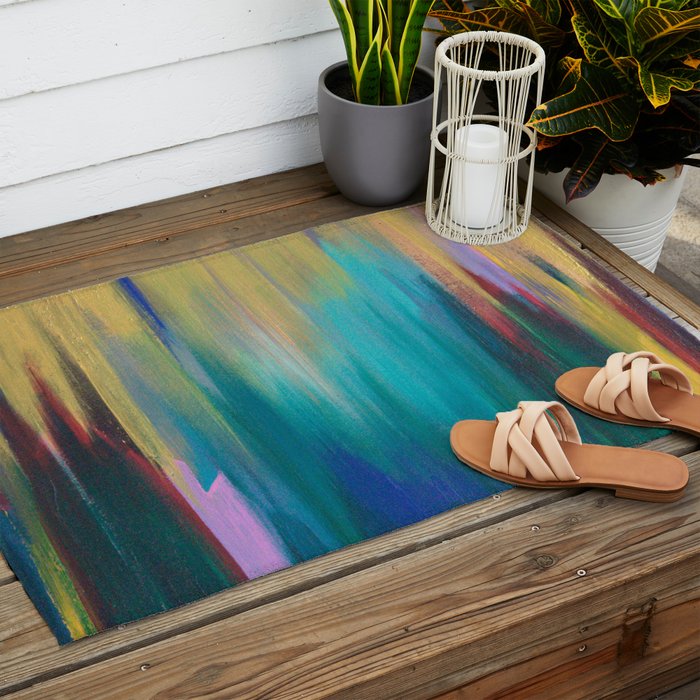 Green & Gold Abstract Outdoor Rug Gallery Image 2