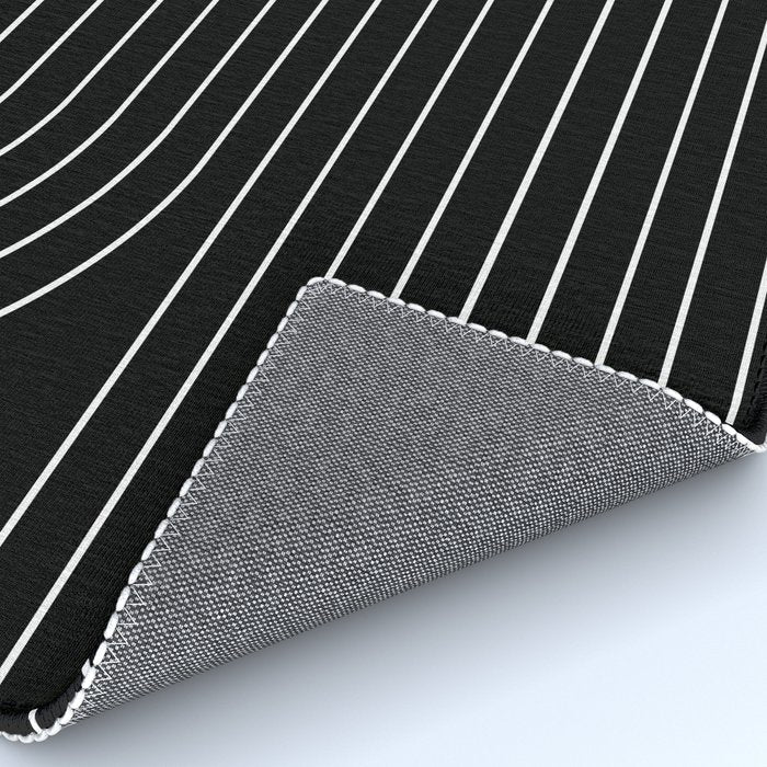 Minimal Line Curvature II Black and White Mid Century Modern Arch Abstract Rug Gallery Image 4