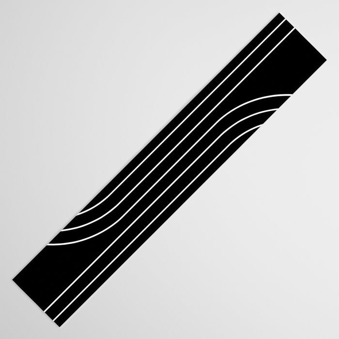 Minimal Line Curvature II Black and White Mid Century Modern Arch Abstract Table Runner Gallery Image 3