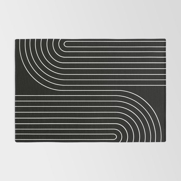 Minimal Line Curvature II Black and White Mid Century Modern Arch Abstract Rug Gallery Image 2