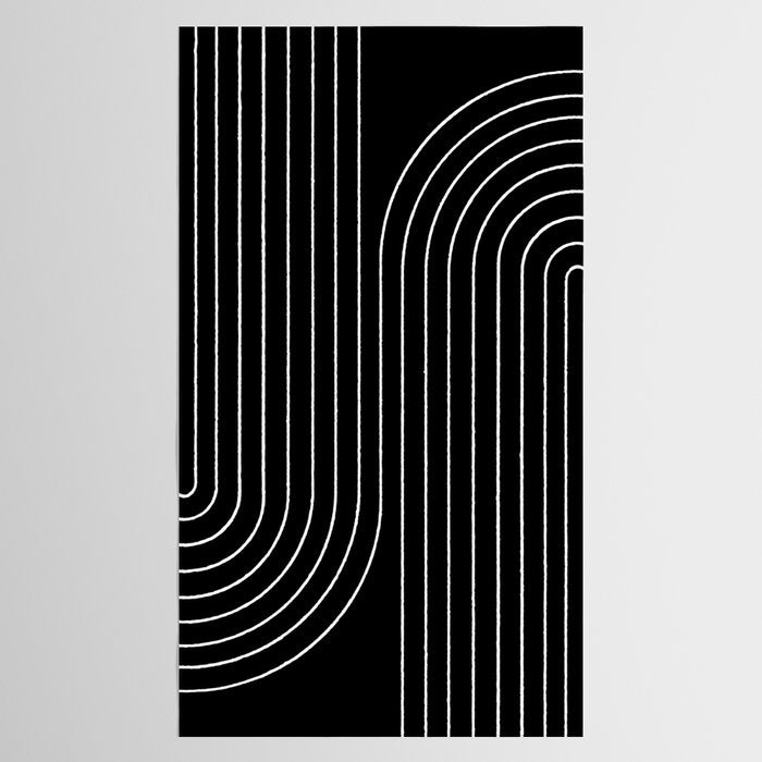 Minimal Line Curvature II Black and White Mid Century Modern Arch Abstract Tablecloth Gallery Image 2