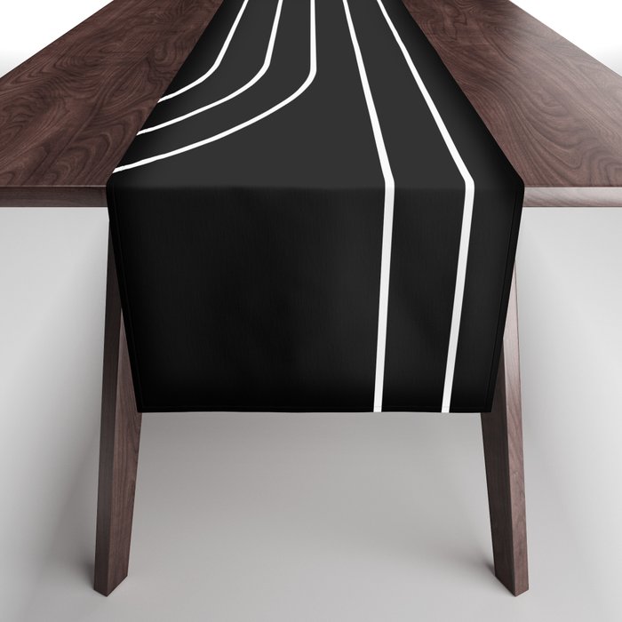 Minimal Line Curvature II Black and White Mid Century Modern Arch Abstract Table Runner Gallery Image 1