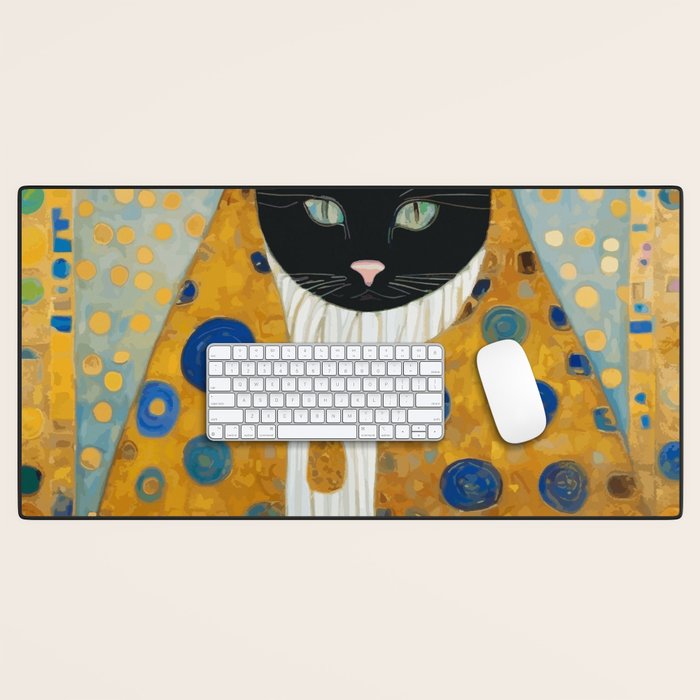 Klimt Cat with Green Eyes and Warm Shawl Desk Mat Gallery Image 1