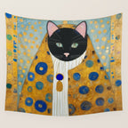 Klimt Cat with Green Eyes and Warm Shawl Wall Tapestry Gallery Image 4