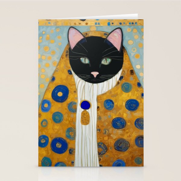 Klimt Cat with Green Eyes and Warm Shawl Stationery Card Gallery Image 1