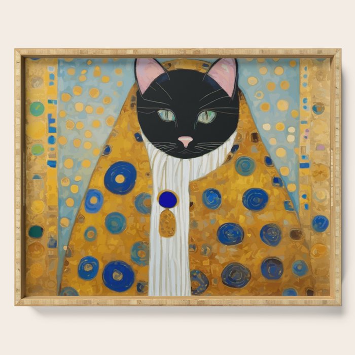 Klimt Cat with Green Eyes and Warm Shawl Serving Tray Gallery Image 1