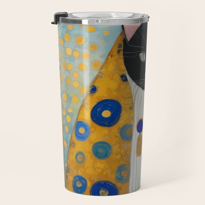 Klimt Cat with Green Eyes and Warm Shawl Travel Mug Gallery Image 3
