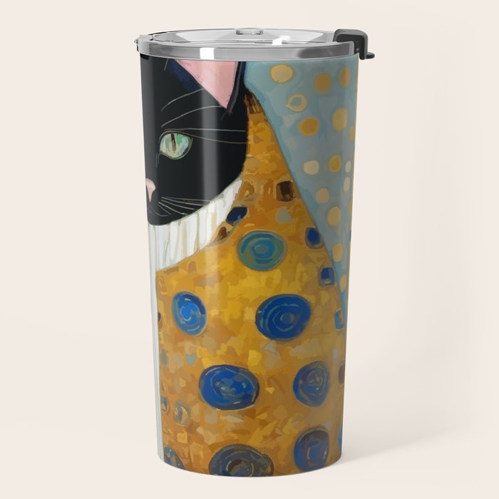 Klimt Cat with Green Eyes and Warm Shawl Travel Mug Gallery Image 2