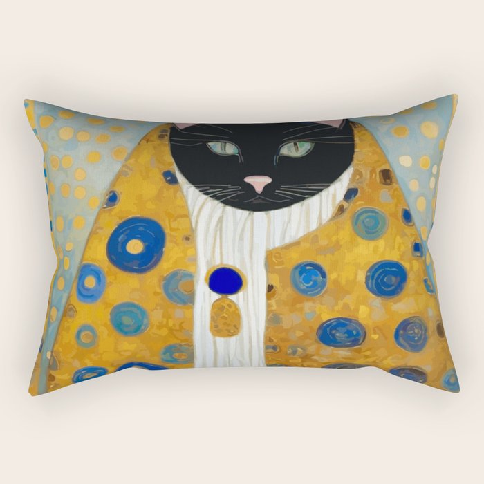 Klimt Cat with Green Eyes and Warm Shawl Rectangular Pillow Gallery Image 1
