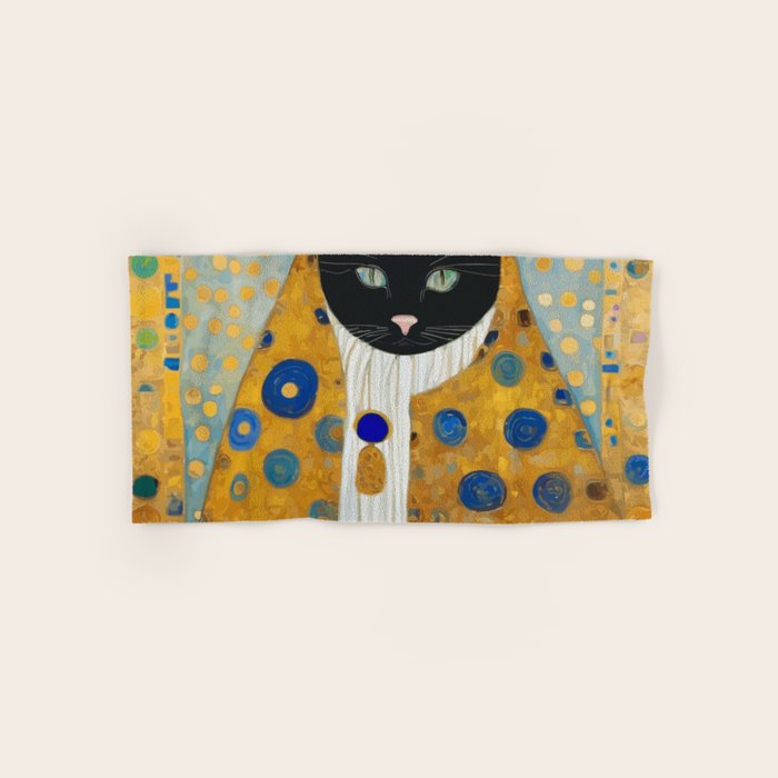 Klimt Cat with Green Eyes and Warm Shawl Bath Towel Gallery Image 1