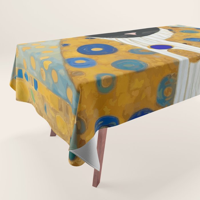 Klimt Cat with Green Eyes and Warm Shawl Tablecloth Gallery Image 1