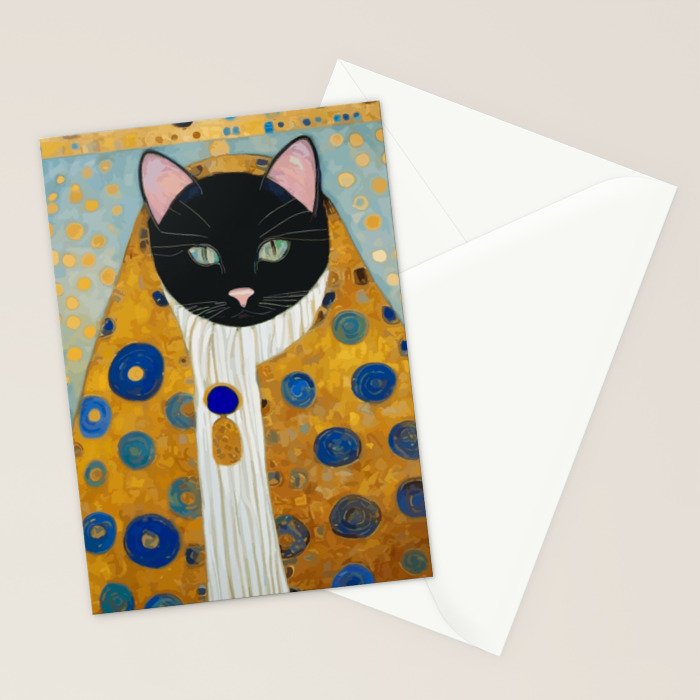 Klimt Cat with Green Eyes and Warm Shawl Stationery Card Gallery Image 2