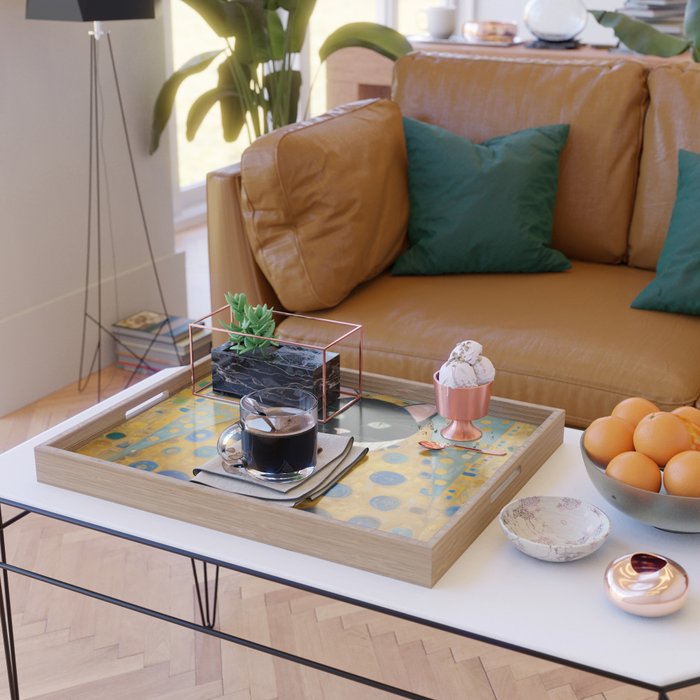 Klimt Cat with Green Eyes and Warm Shawl Serving Tray Gallery Image 2