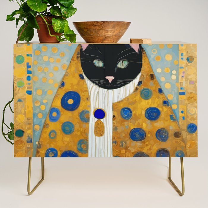 Klimt Cat with Green Eyes and Warm Shawl Credenza Gallery Image 1