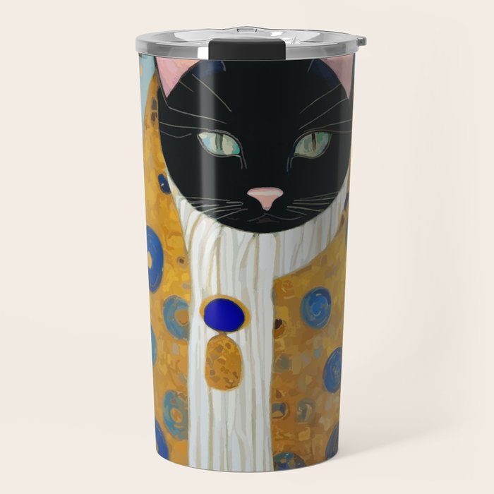 Klimt Cat with Green Eyes and Warm Shawl Travel Mug Gallery Image 1