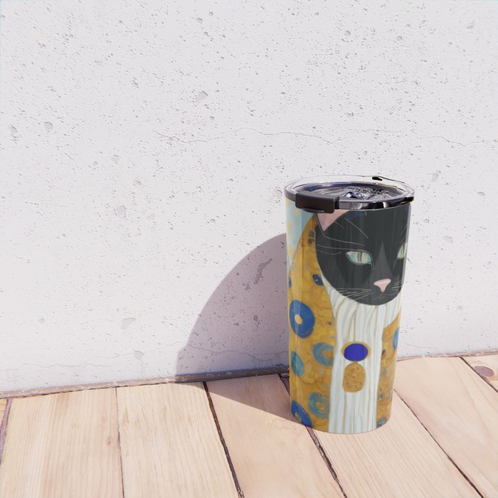 Klimt Cat with Green Eyes and Warm Shawl Travel Mug Gallery Image 4